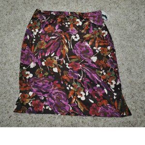 Womens Skirt 8 Purple Brown Floral Lined Zip Side Summer Lined Jaclyn Smith